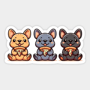 Cute Frenchie Dogs with Pizza, French Bulldogs Sticker